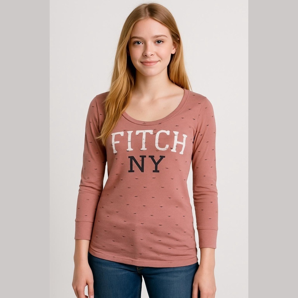 Abercrombie & Fitch Pink Thermal Top Size Medium 3/4 Sleeves Fitch NY Graphic